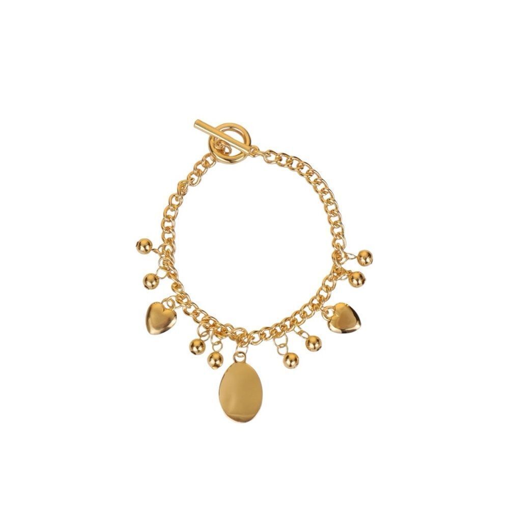 Charter Club Gold-Tone Oval Disc, Bead & Puffy Heart Charm Bracelet
